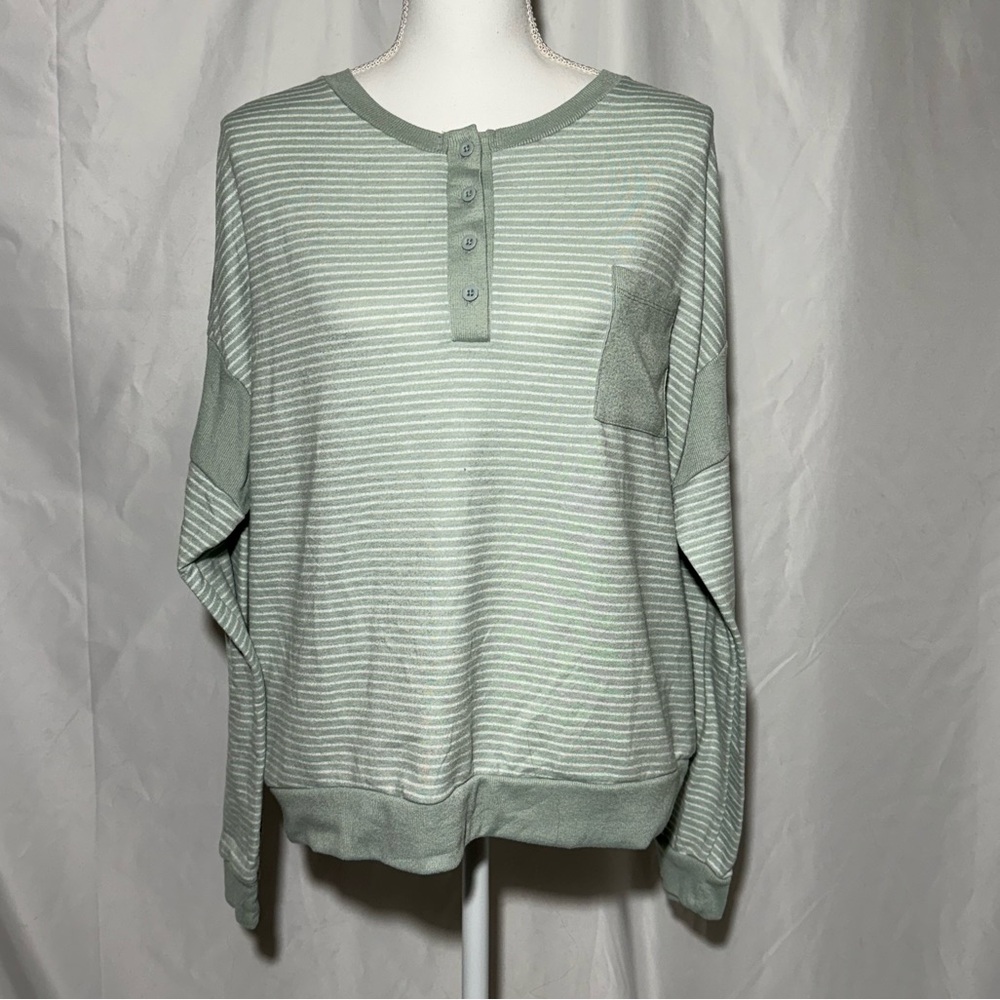 Splendid Sweatshirt Light Green and White Stripes Womens XL